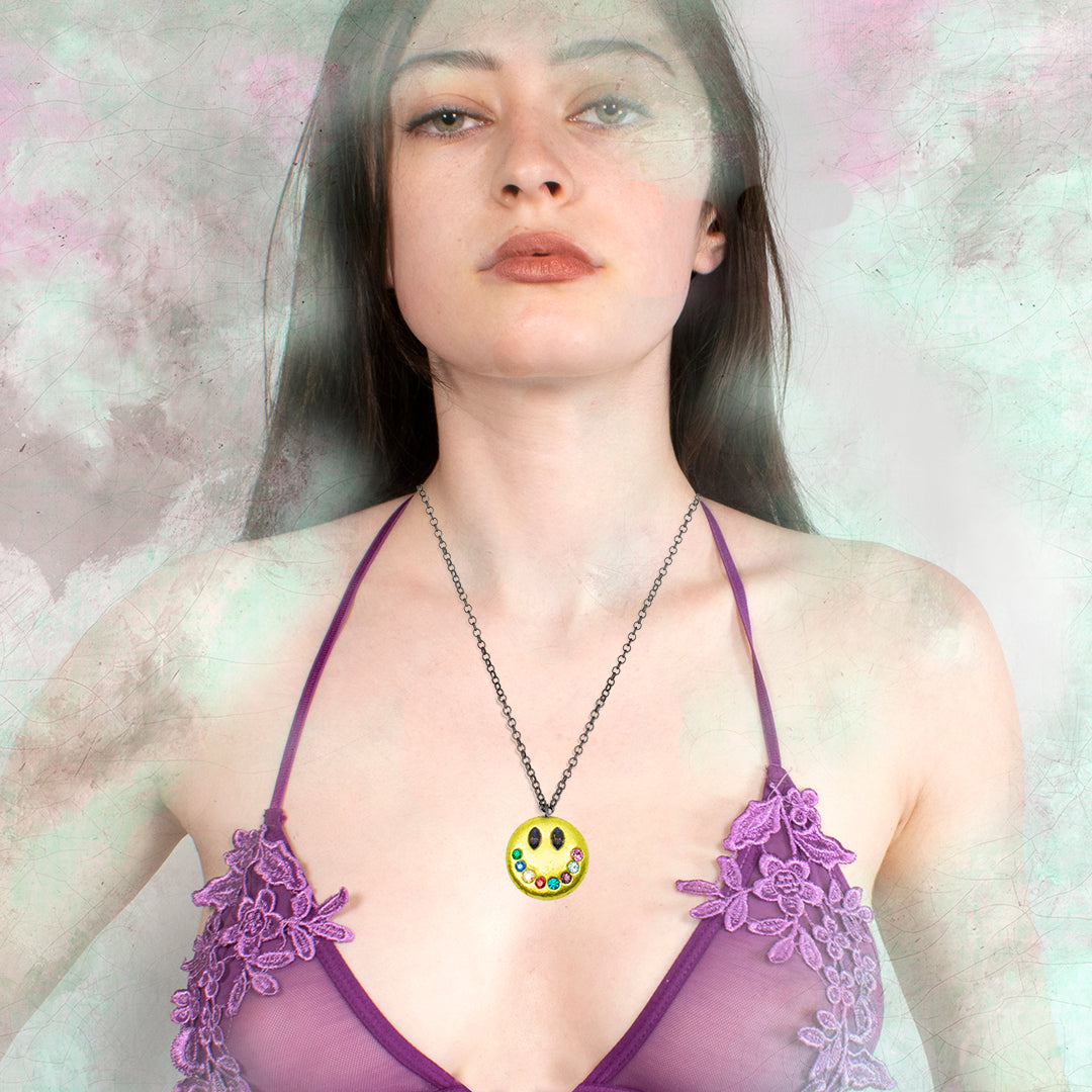 Chartreuse Smiley Charm Necklace