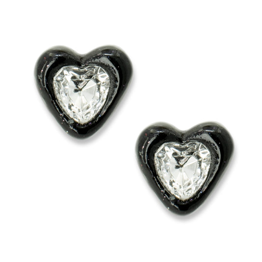 Black Heart Studs - large heart stones
