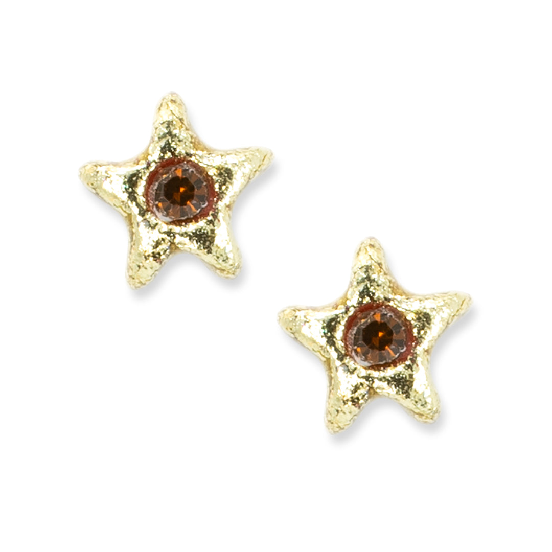 Gold Tiny Star Studs - darkly golden stones