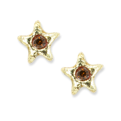Gold Tiny Star Studs - darkly golden stones