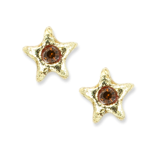 Gold Tiny Star Studs - darkly golden stones