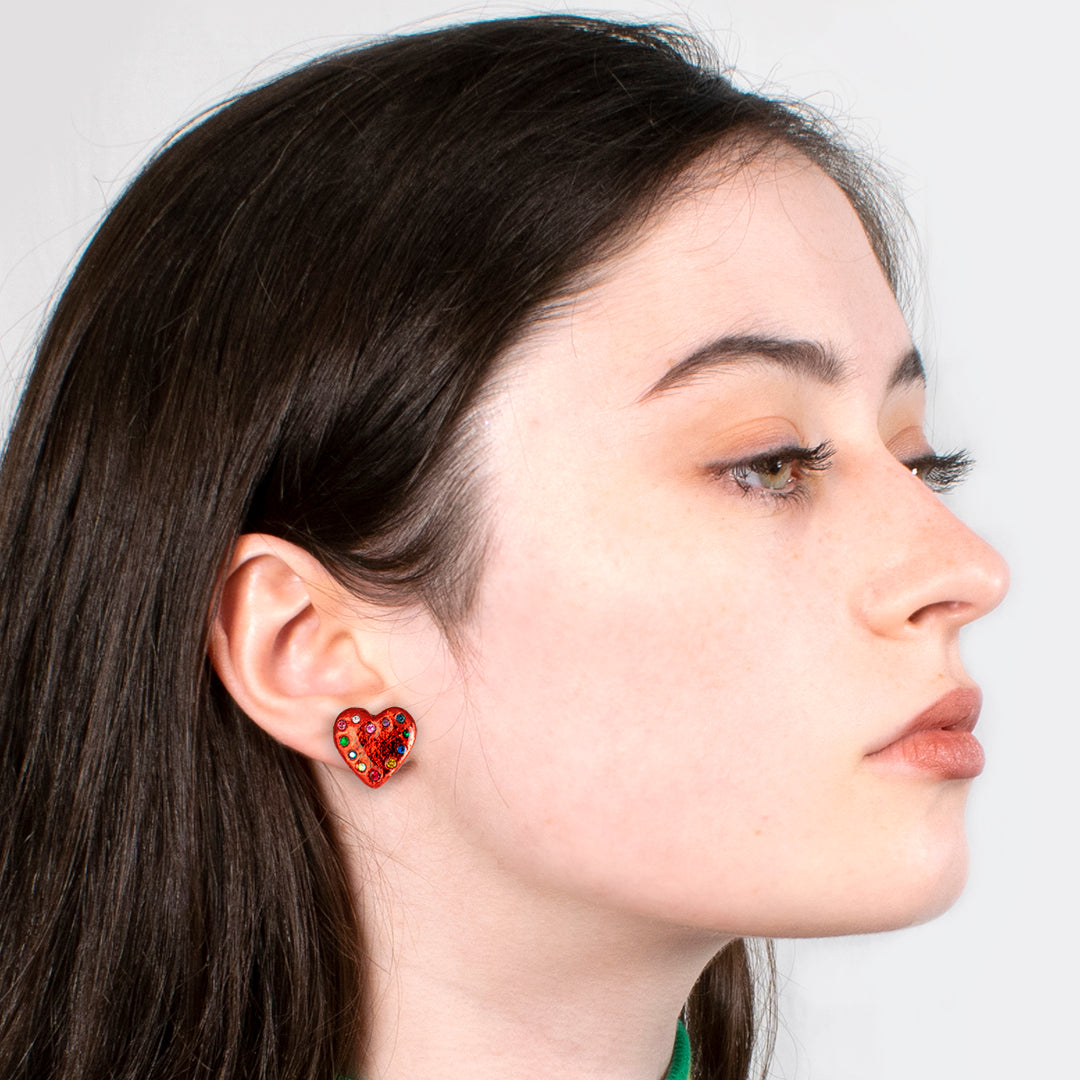 Black Heart Studs - large heart stones